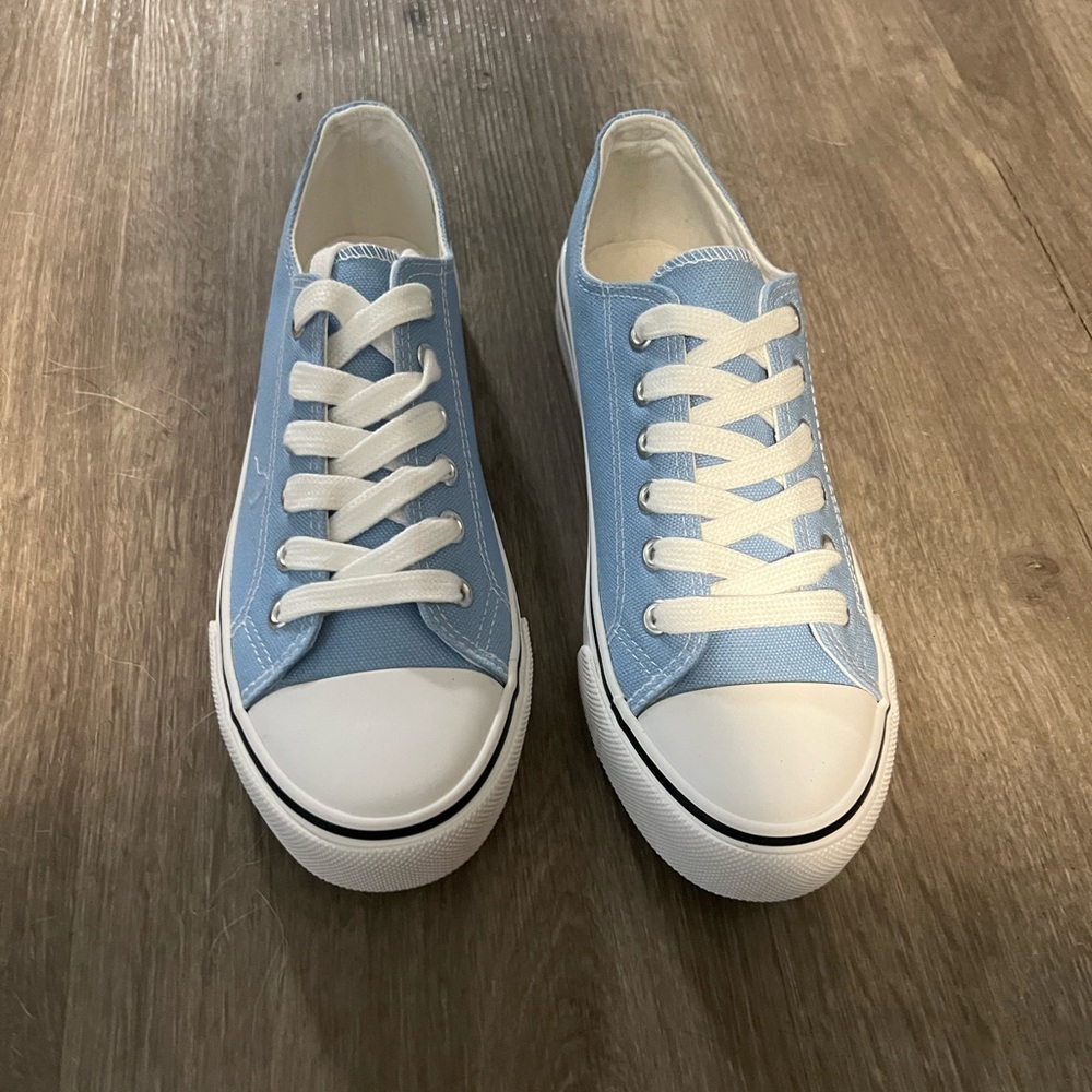 Baby Blue and White Women's Canvas Sneakers